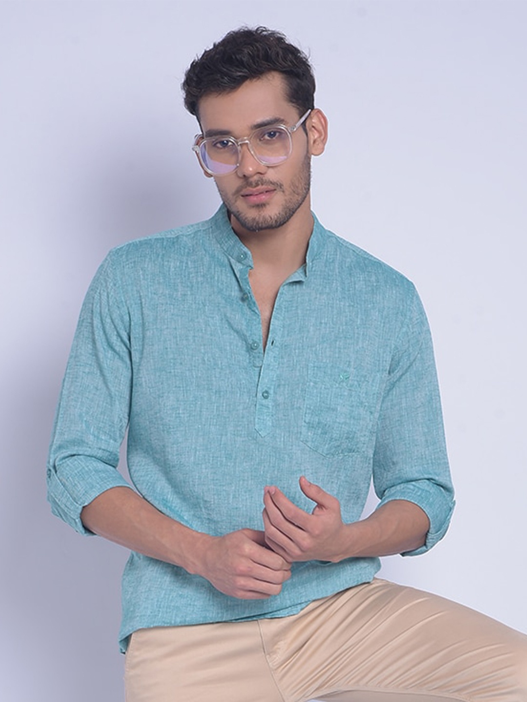 

Crimsoune Club Smart Slim Fit Cotton Casual Shirt, Green