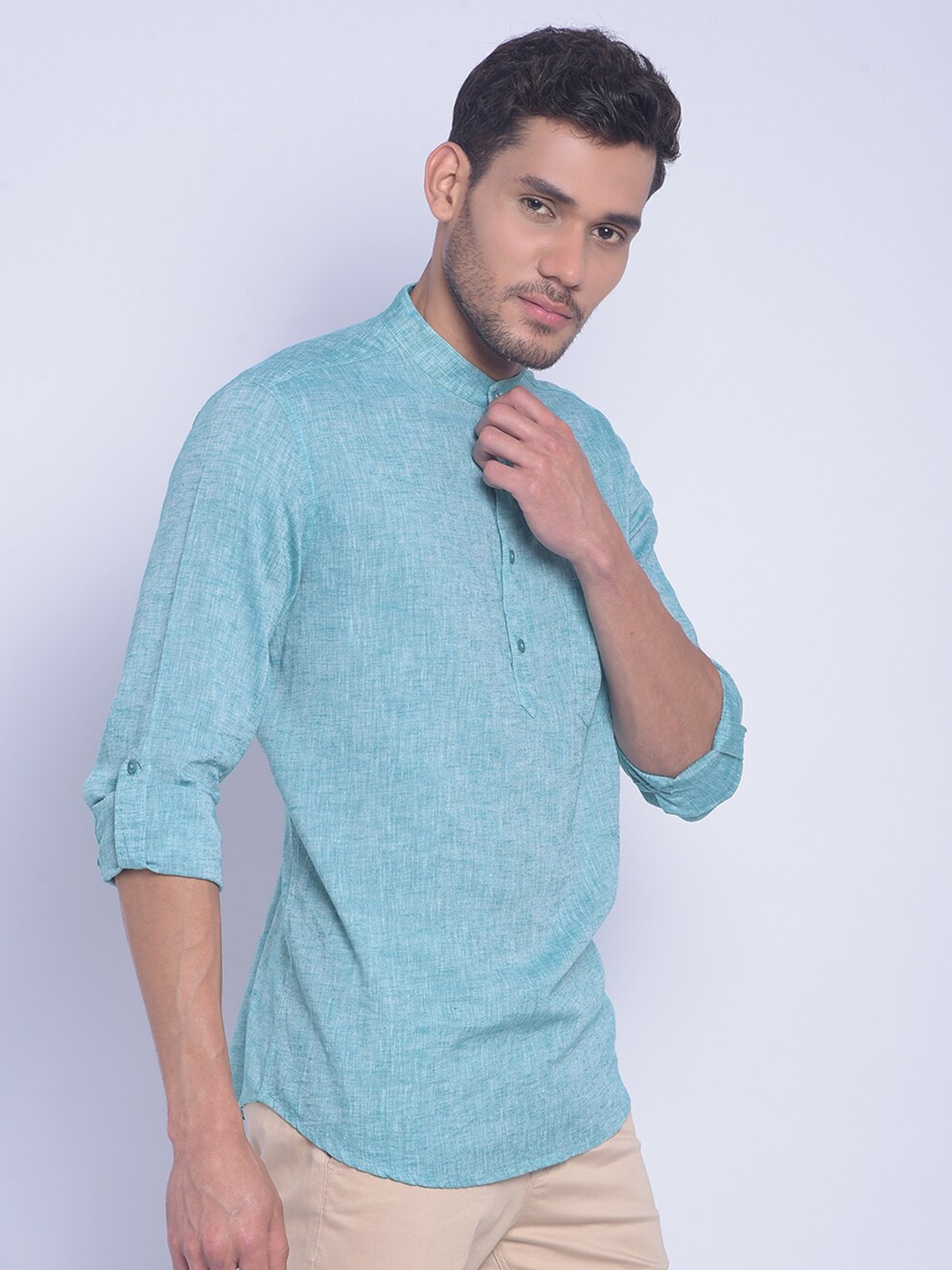 

Crimsoune Club Smart Slim Fit Cotton Linen Casual Shirt, Green