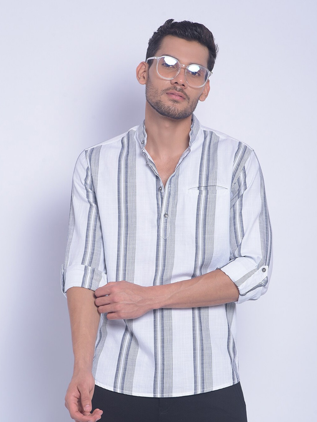 

Crimsoune Club Smart Slim Fit Striped Pure Cotton Casual Shirt, White