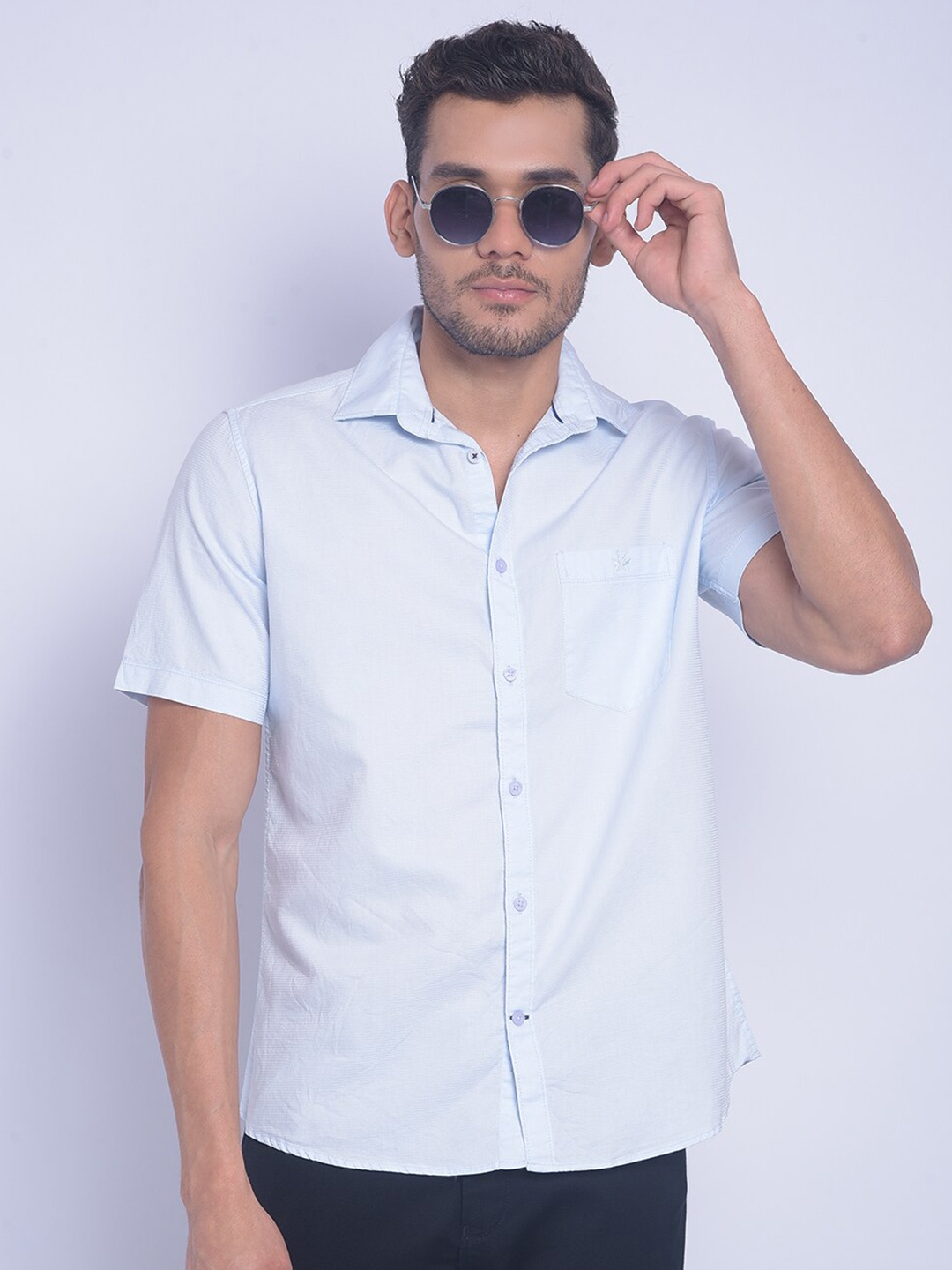 

Crimsoune Club Smart Slim Fit Textured Pure Cotton Casual Shirt, Blue
