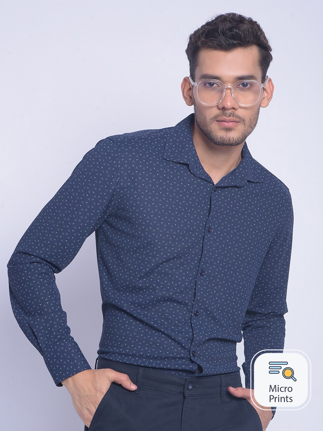 

Crimsoune Club Smart Slim Fit Micro Ditsy Printed Casual Shirt, Blue