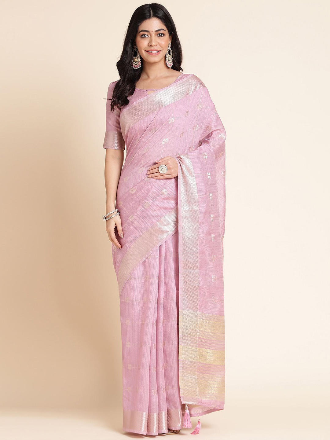 

Mitera Purple & Gold-Toned Ethnic Motifs Woven Design Zari Organza Saree