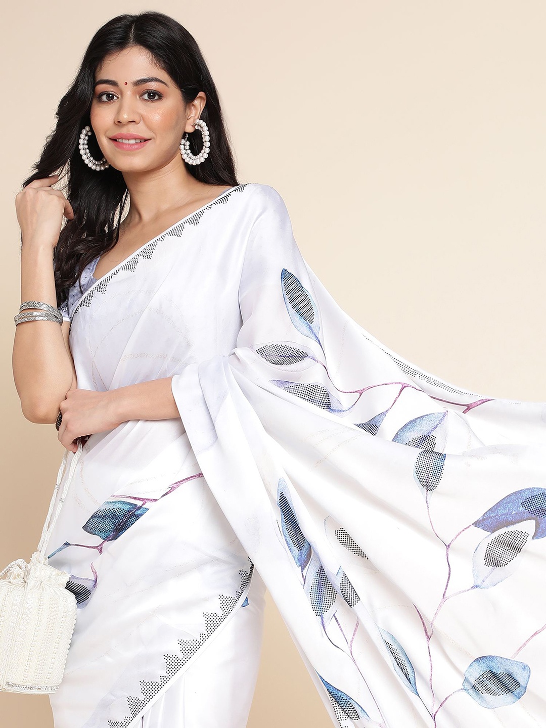 Mitera Floral Beads and Stones Pure Georgette Saree, Blue