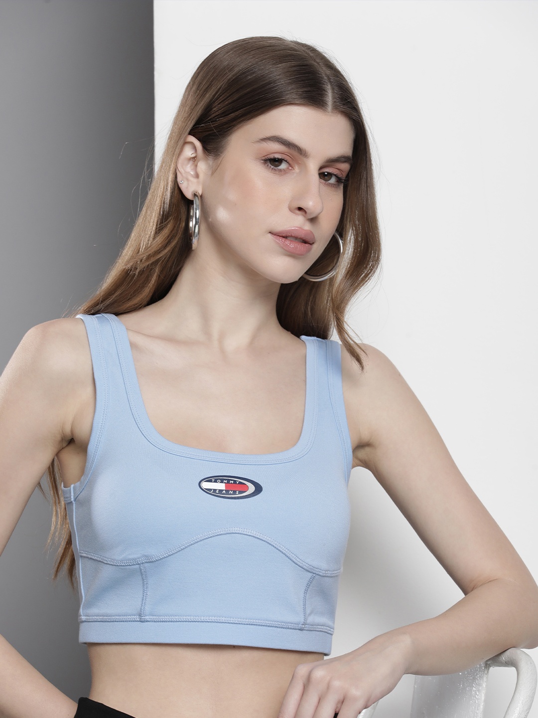 

Tommy Hilfiger Brand Logo Printed Fitted Crop Top, Blue