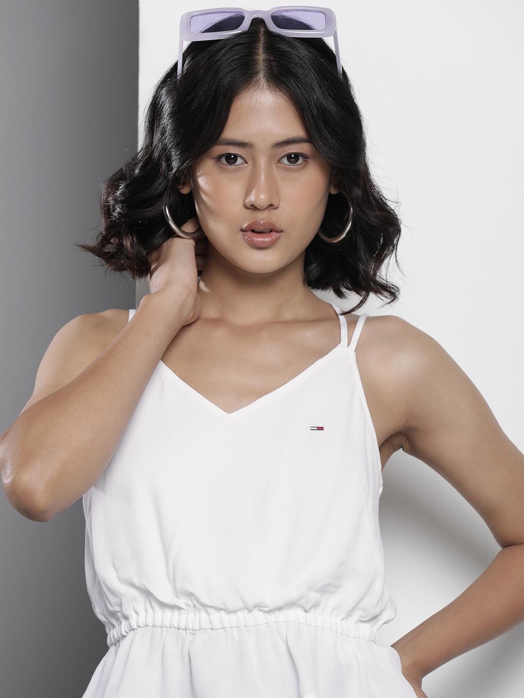 

Tommy Hilfiger Solid Shoulder Straps Gathered Top, White