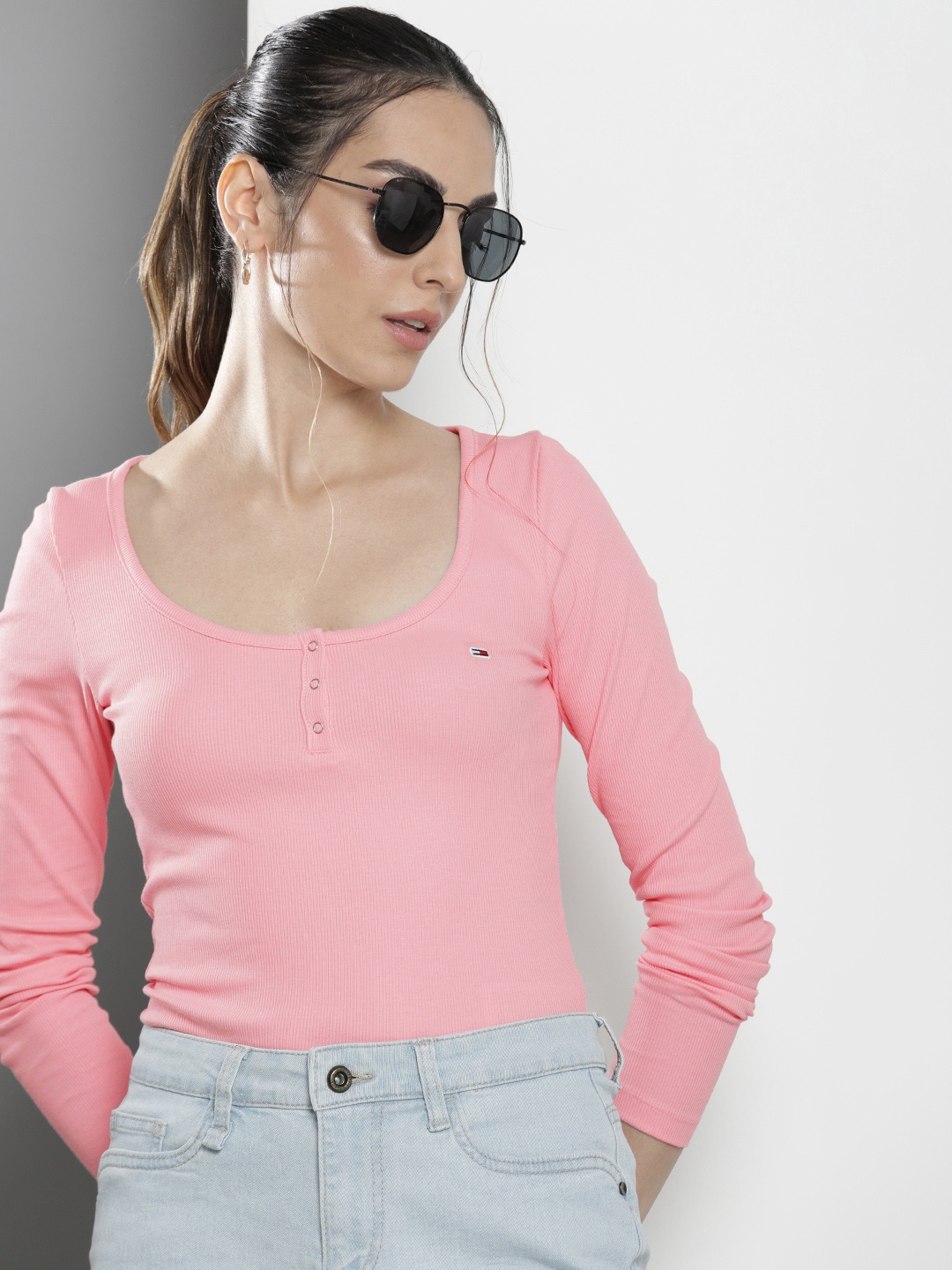 

Tommy Hilfiger Solid Ribbed Regular Top, Pink