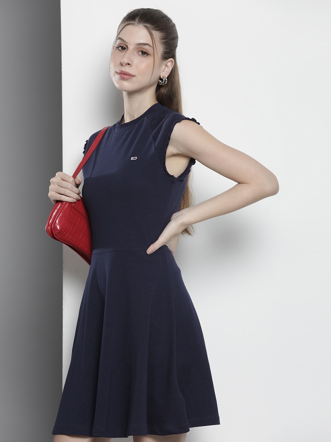 

Tommy Hilfiger Solid Fit & Flare Dress, Navy blue