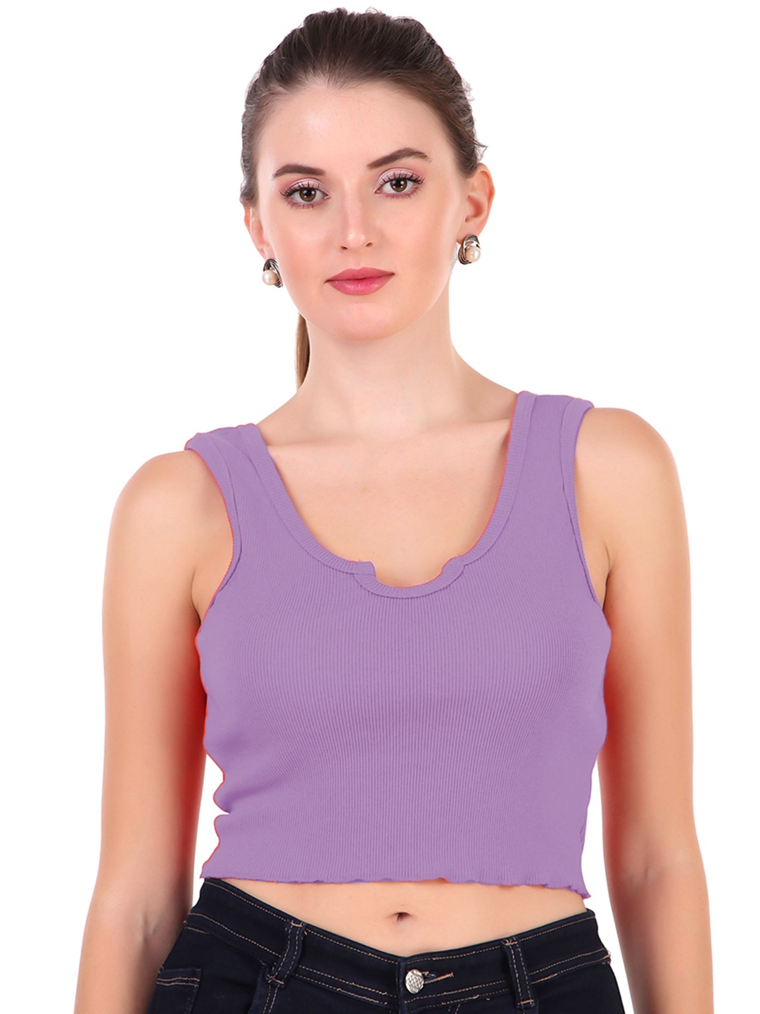 

BAESD Scoop Neck Sleeveless Cotton Fitted Crop Top, Lavender