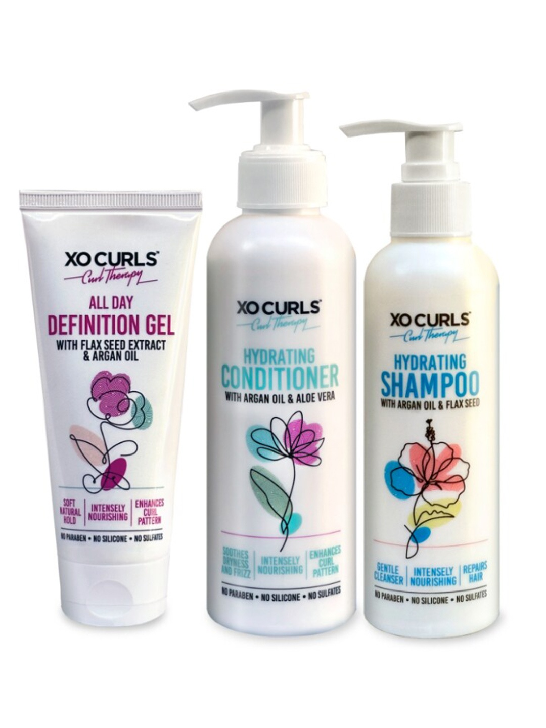 

XO CURLS 3-Pcs All Definition Gel- Hydrating Shampoo & Conditioner Combo, White
