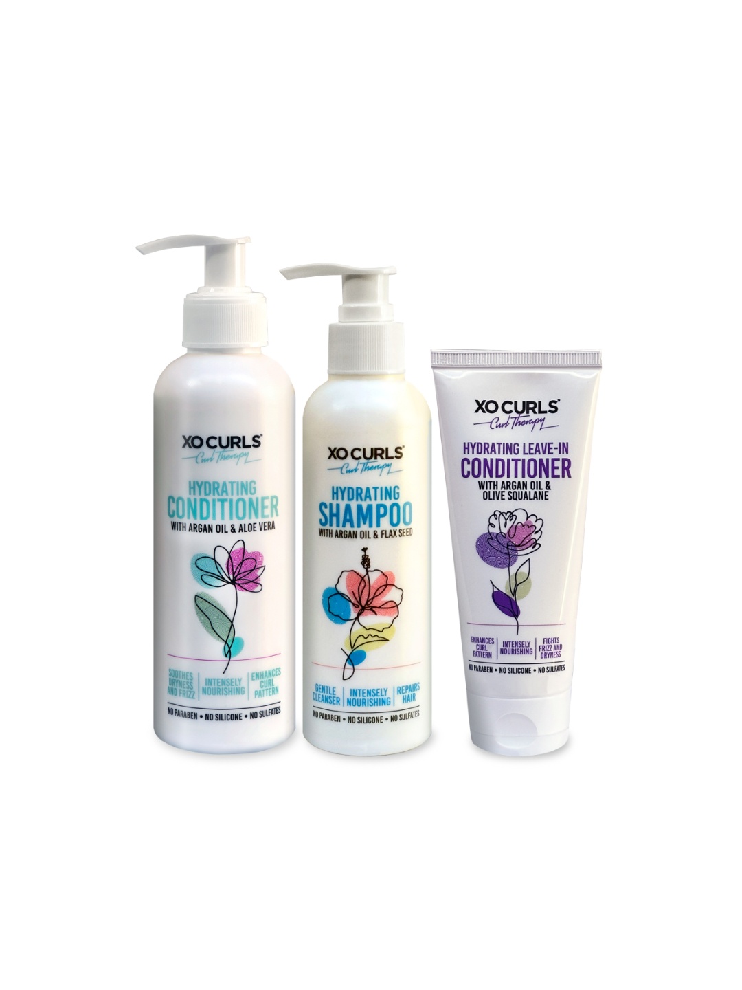 

XO CURLS 3-Pcs Hydrating Shampoo- Conditioner & Leave In Conditioner Combo, White