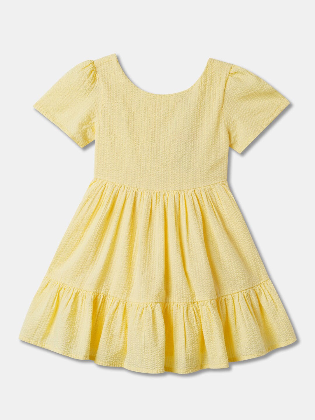 

R&B Girls Self Design Tiered Cut Out Fit & Flare Dress, Yellow