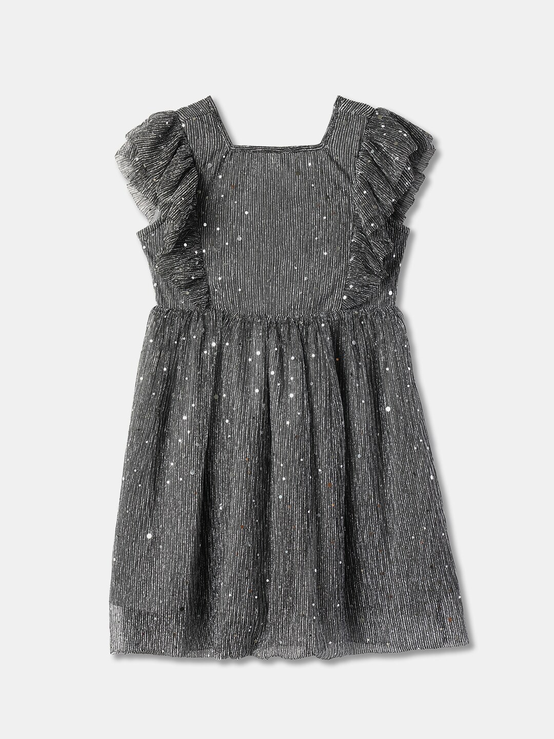 

R&B Girls Square Neck Flutter Sleeves Fit & Flare Dress, Black