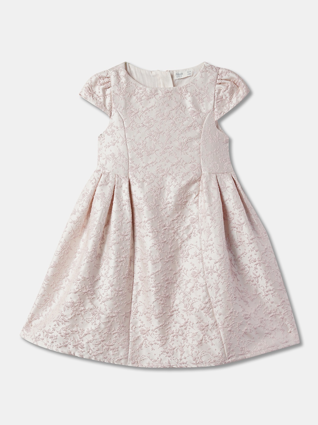 

R&B Girls Floral Self Design Fit & Flare Dress, Green