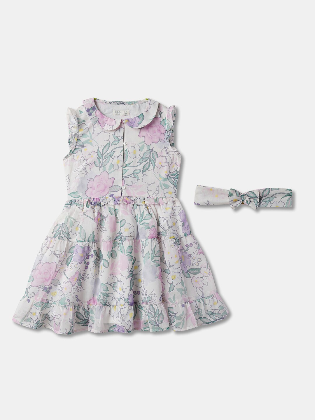 

R&B White Floral Printed Peter Pan Collar Fit & Flare Dress