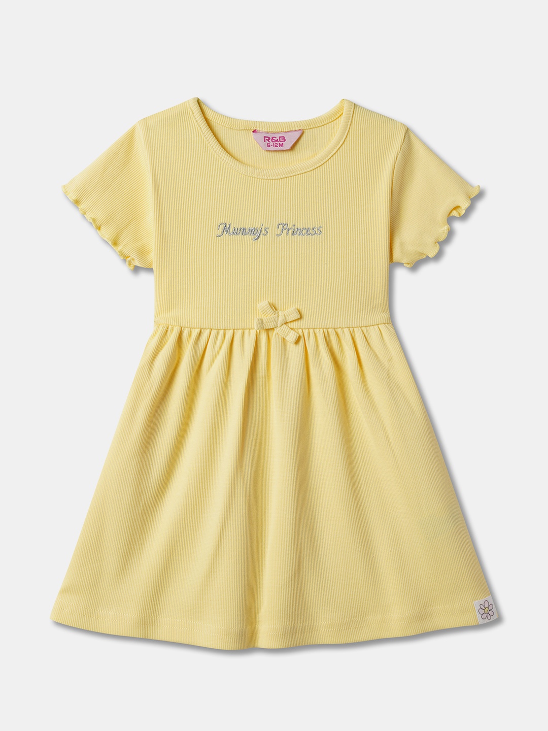 

R&B Girls Round Neck Short Sleeves Fit & Flare Dress, Yellow