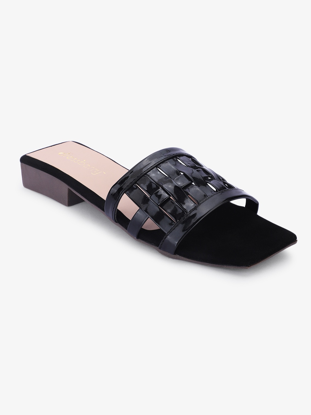 

DressBerry Textured Open Toe Flats, Black