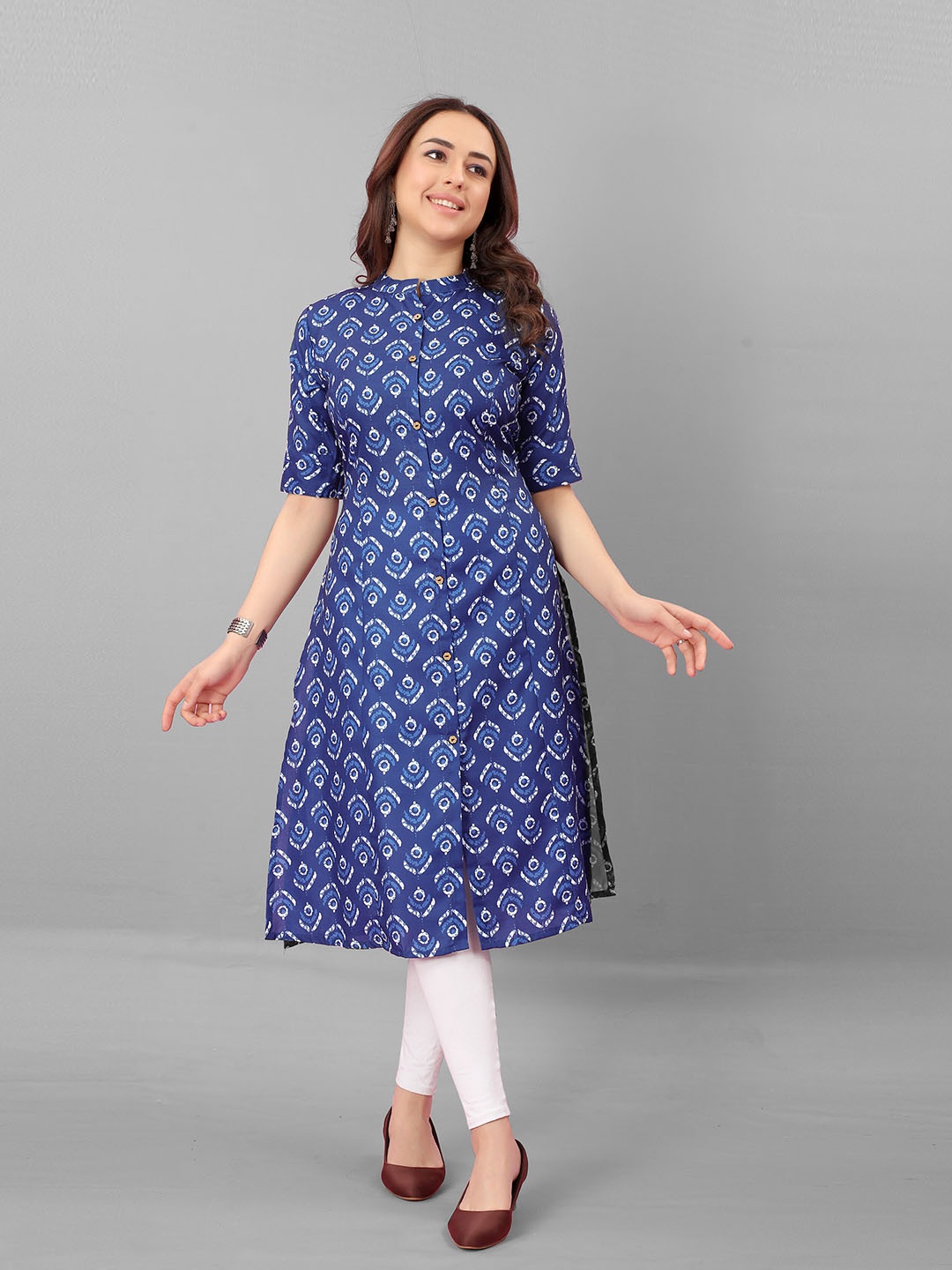 Yara Creation Ethnic Motifs Printed Cotton Kurta, Navy blue
