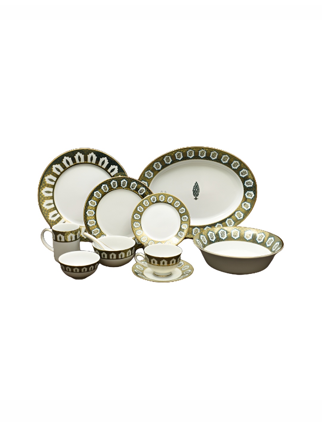 

ICHKAN White & Gold Toned 11 Pieces Ceramic Dinnerware