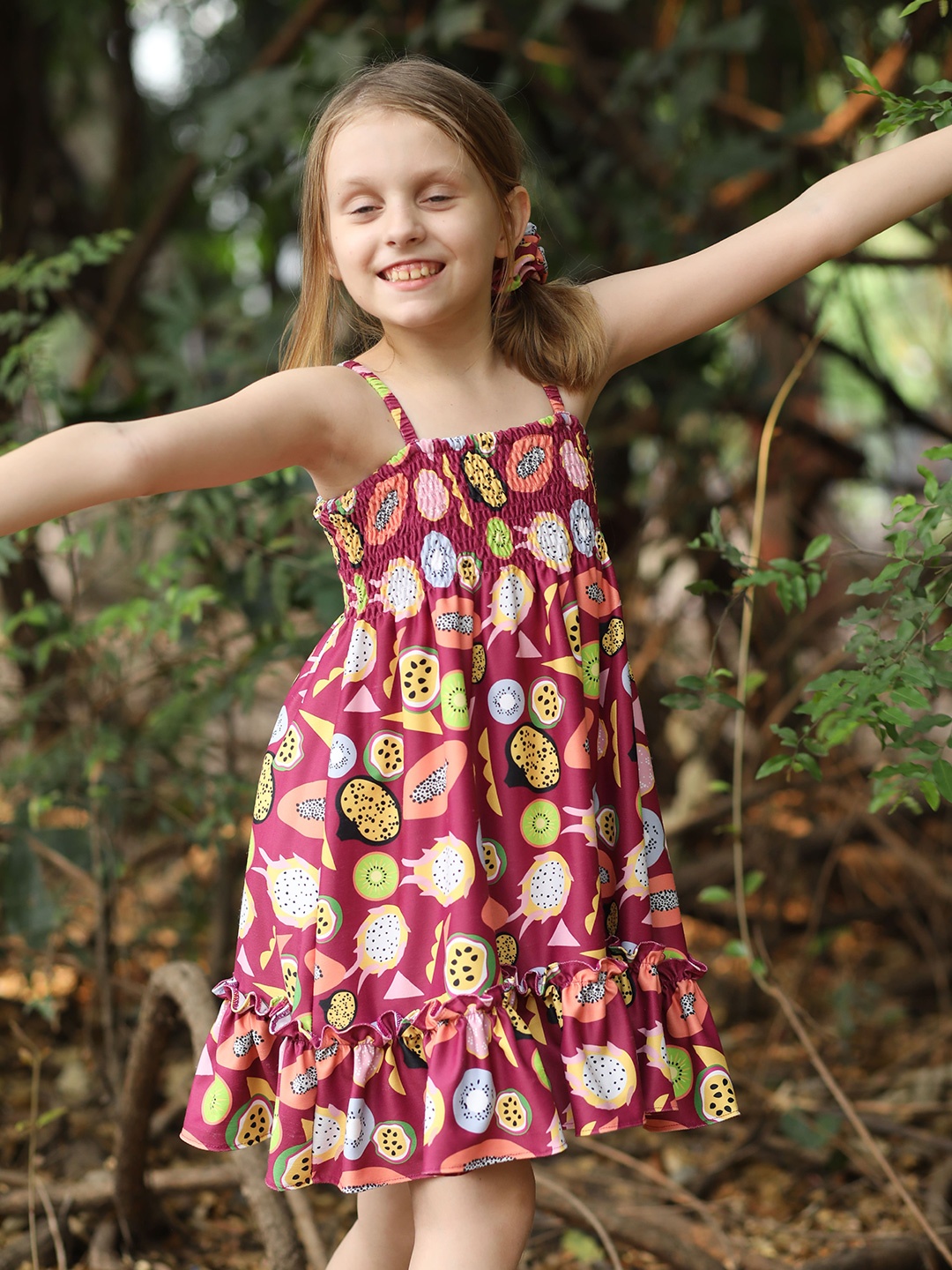

BAESD Floral Smocked Shoulder Straps Tiered Fit & Flare Knee Length Dress, Brown