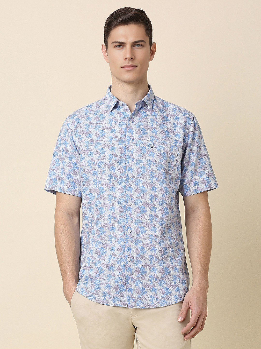 

Allen Solly Slim Fit Floral Printed Half Sleeves Casual Shirt, Blue