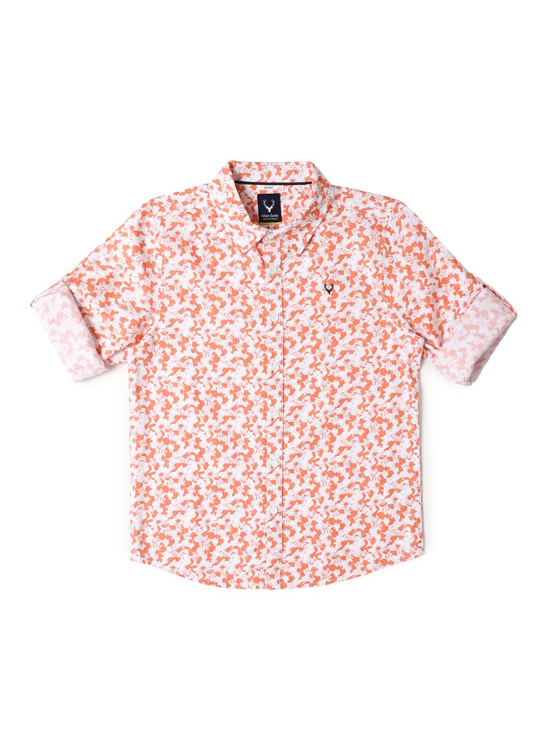 

Allen Solly Junior Boys Slim Fit Abstract Printed Roll-Up Sleeves Casual Shirt, White