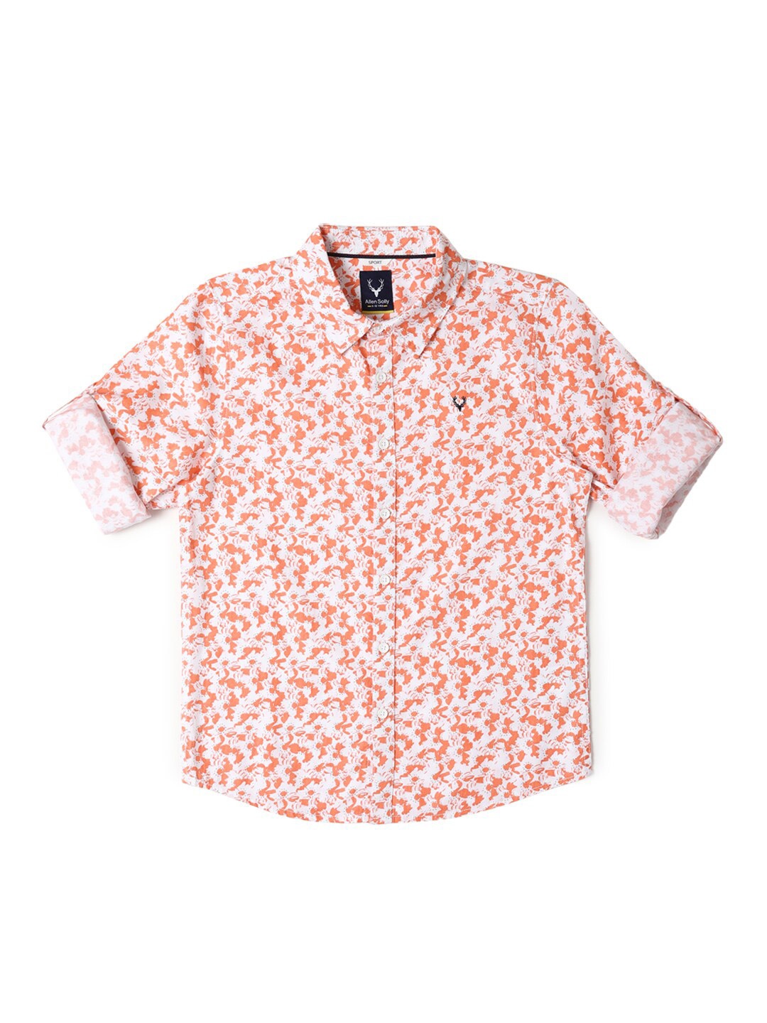 Allen Solly Junior Boys Slim Fit Floral Printed Roll-Up Sleeves Casual Shirt, White