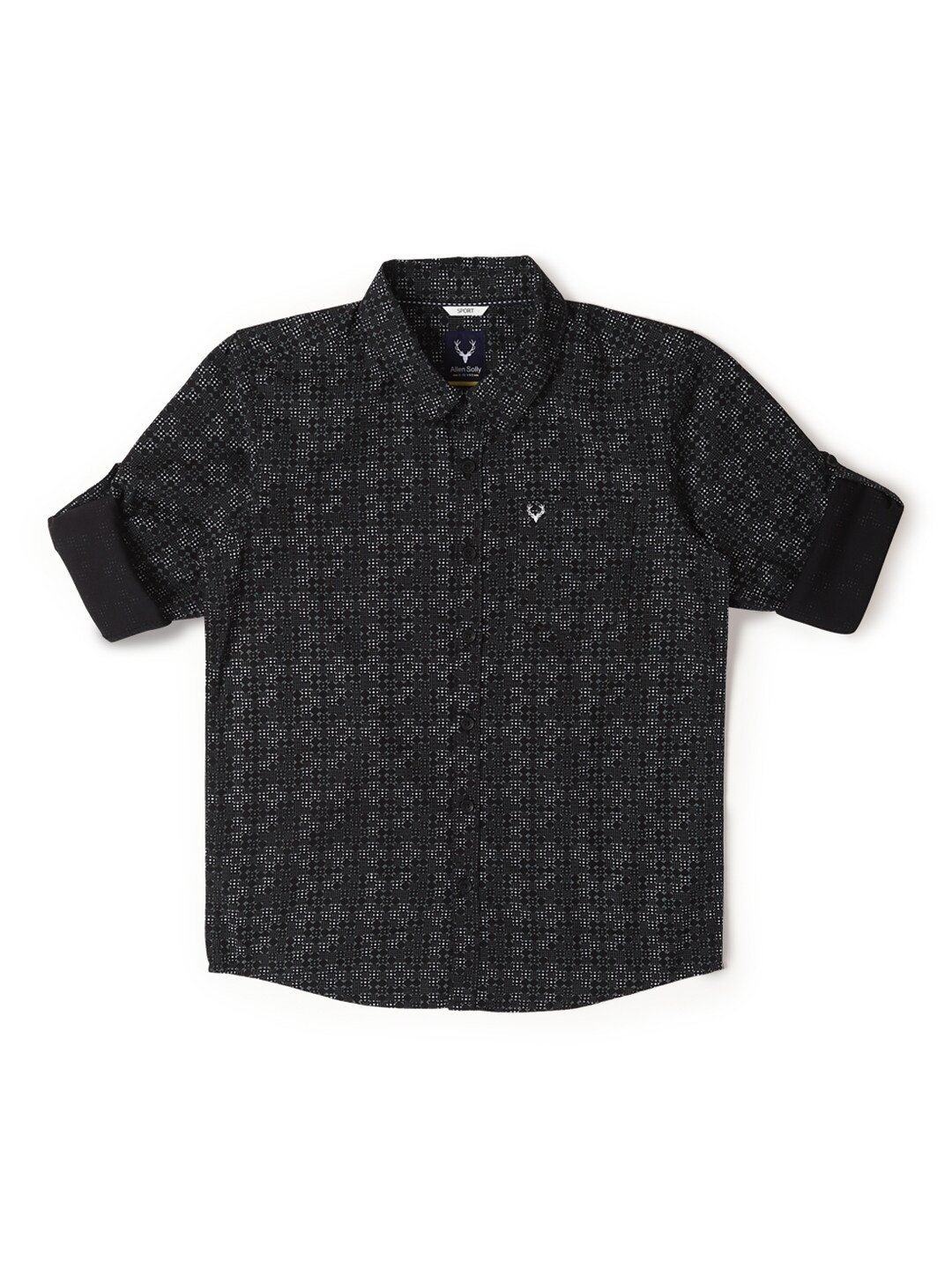

Allen Solly Junior Boys Slim Fit Geometric Printed Roll-Up Sleeves Casual Shirt, Black