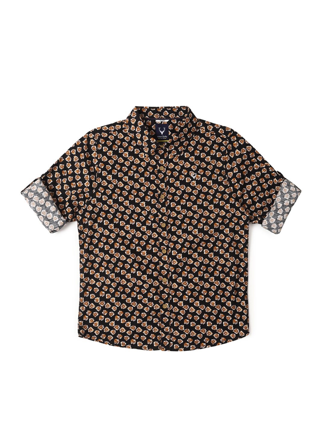

Allen Solly Junior Boy Slim Fit Floral Printed Roll-Up Sleeves Casual Shirt, Black