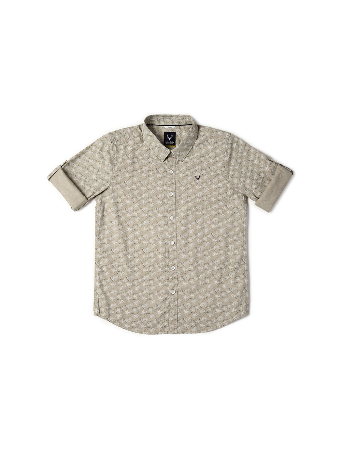

Allen Solly Junior Boys Slim Fit Floral Printed Roll-Up Sleeves Casual Shirt, Beige
