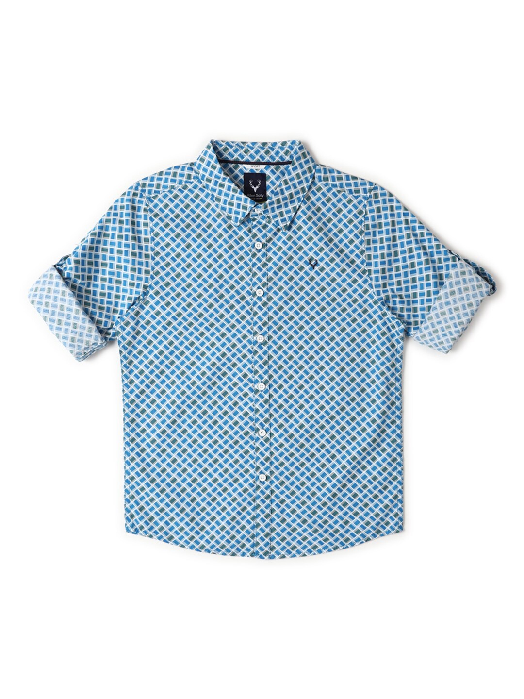 

Allen Solly Junior Boys Spread Collar Slim Fit Opaque Geometric Printed Casual Shirt, Blue