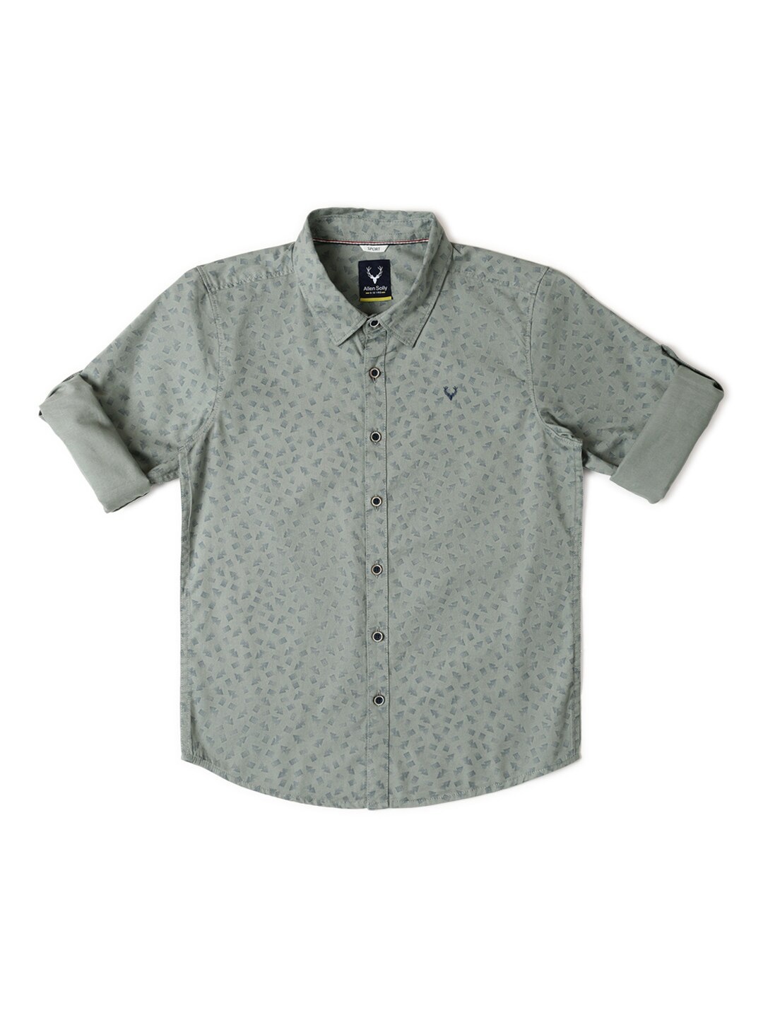 

Allen Solly Junior Boys Slim Fit Geometric Printed Roll-Up Sleeves Casual Shirt, Green