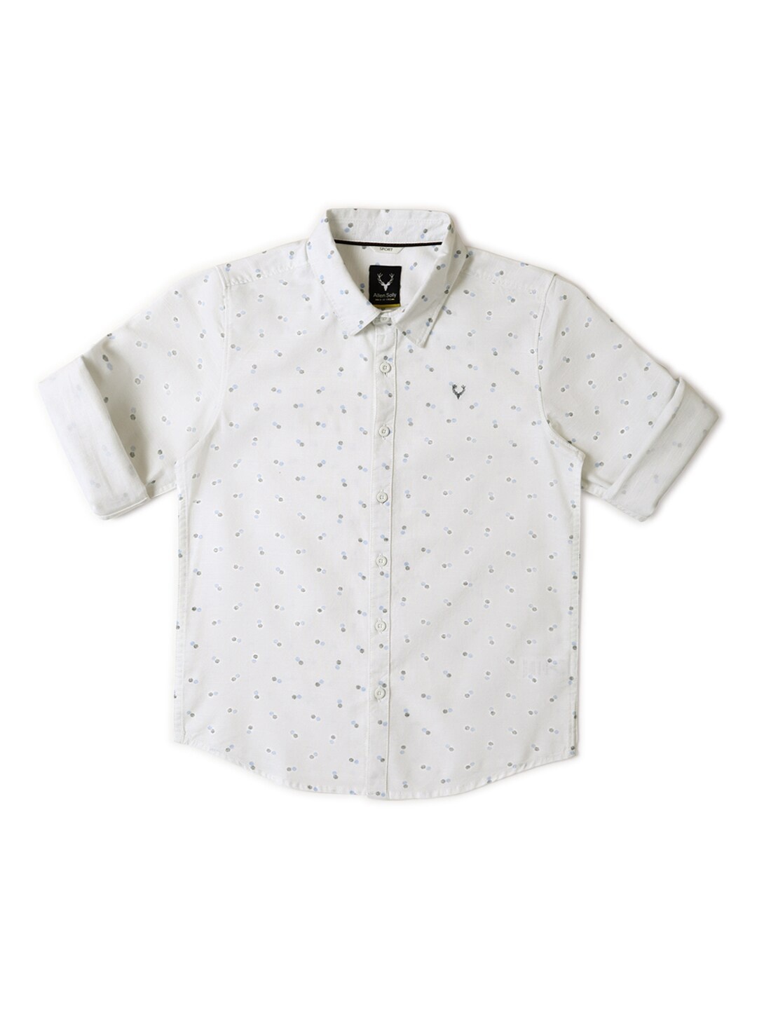 

Allen Solly Junior Boys Slim Fit Micro Ditsy Printed Roll-Up Sleeves Casual Shirt, White