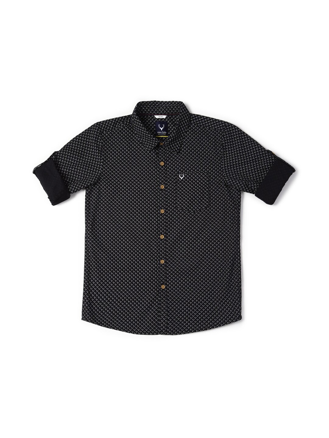 

Allen Solly Junior Boys Slim Fit Micro Ditsy Printed Roll-Up Sleeves Casual Shirt, Black