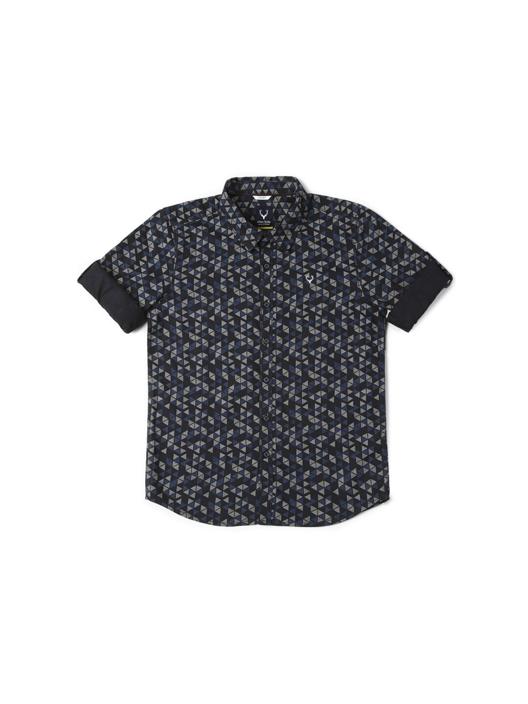 

Allen Solly Junior Boys Slim Fit Geometric Printed Roll-Up Sleeves Casual Shirt, Black