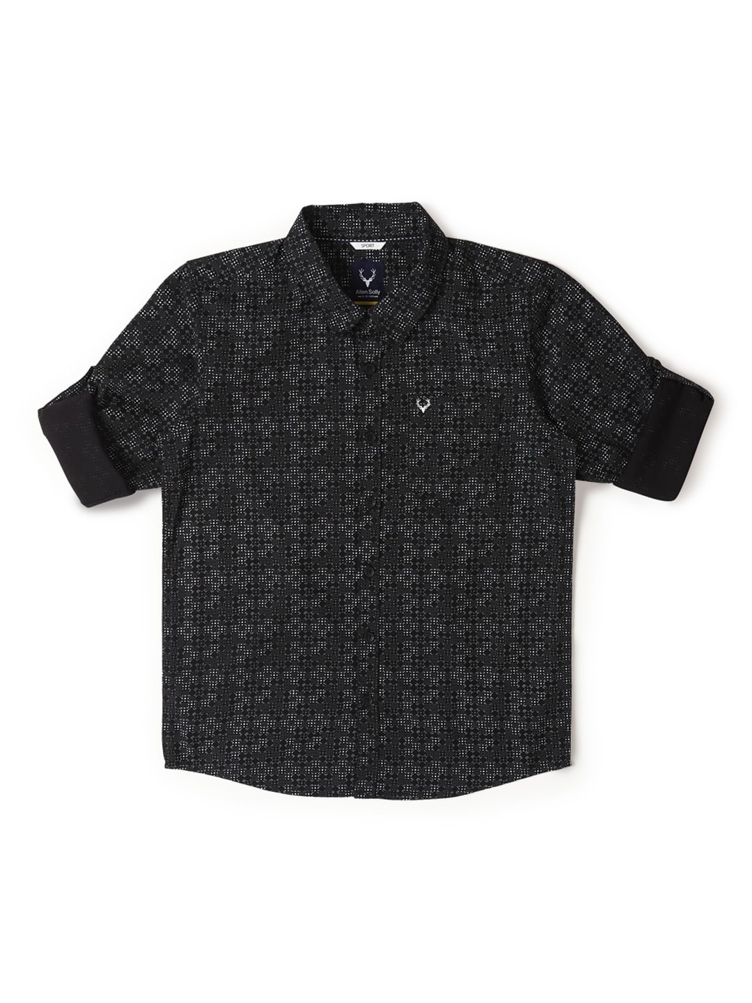 

Allen Solly Junior Boys Slim Fit Micro Ditsy Printed Spread Collar Casual Shirt, Black