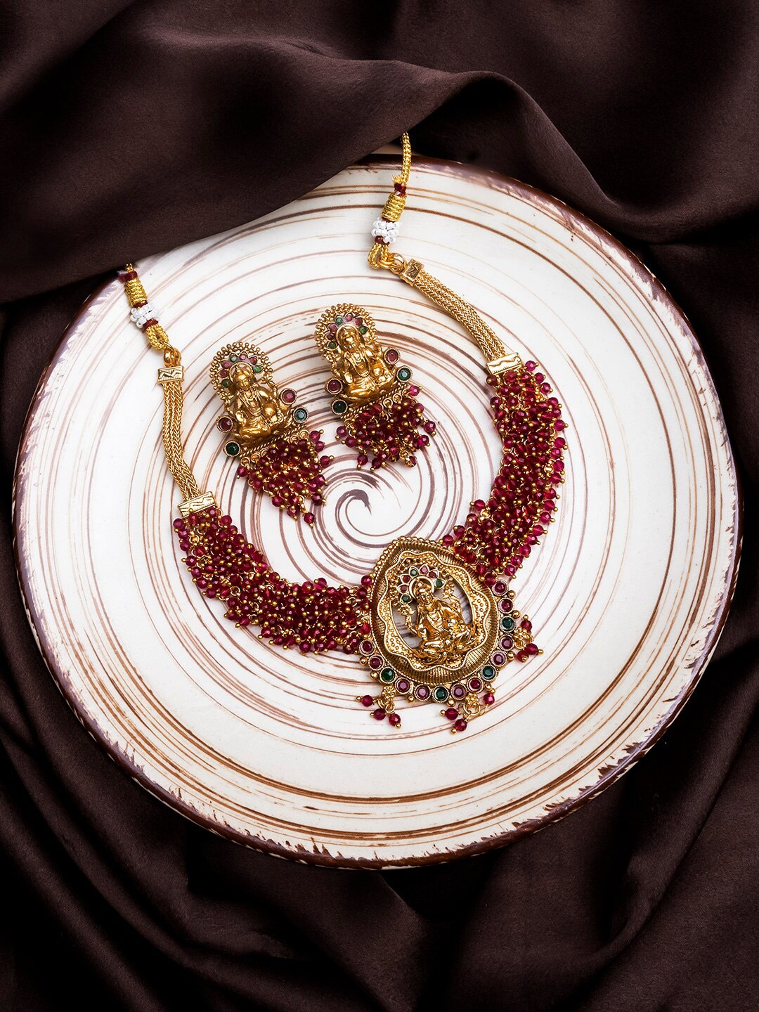 

StileAdda Gold-Plated Stones Studded Temple Jewellery Set