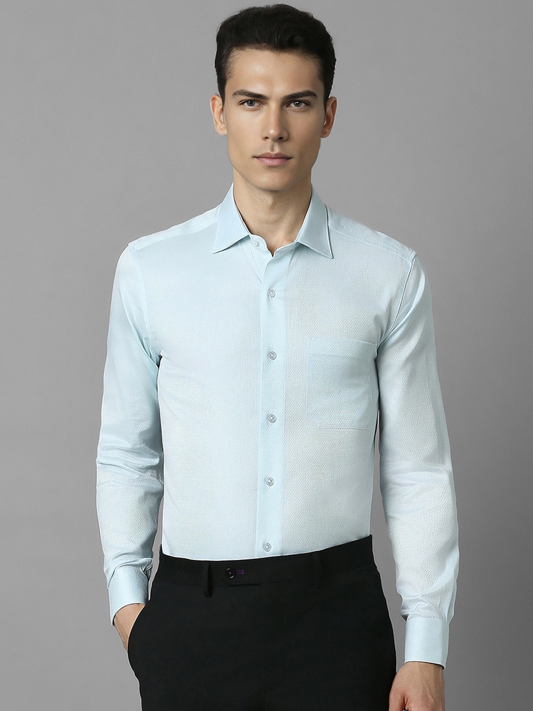

Louis Philippe Textured Self Design Formal Shirt, Blue