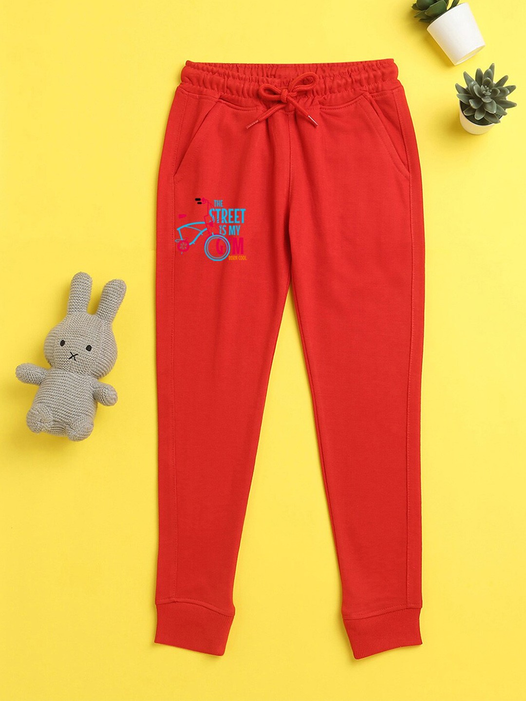 

BAESD Kids Mid-Rise Typography Printed Joggers, Red
