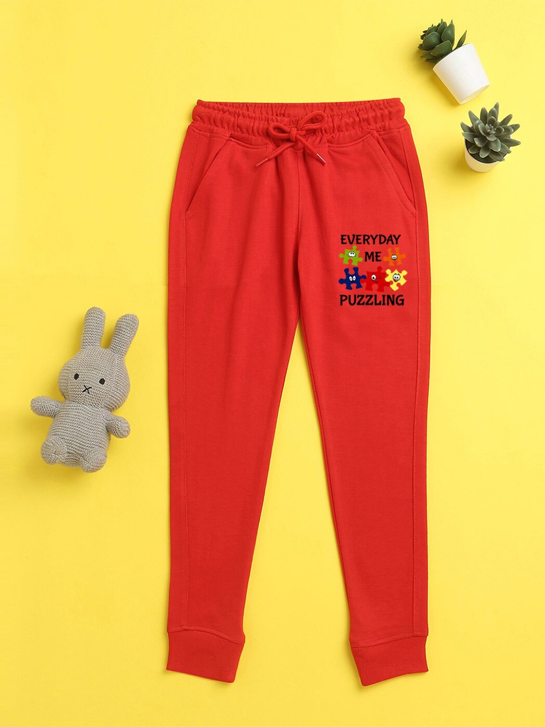 

BAESD Kids Typography Printed Mid-Rise Joggers, Red