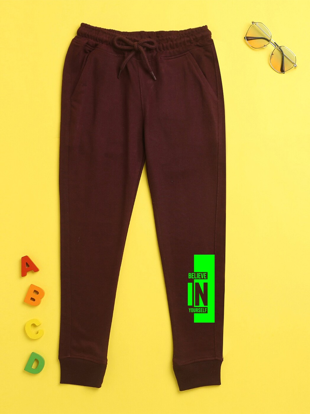 

BAESD Kids Printed Mid-Rise Joggers, Burgundy