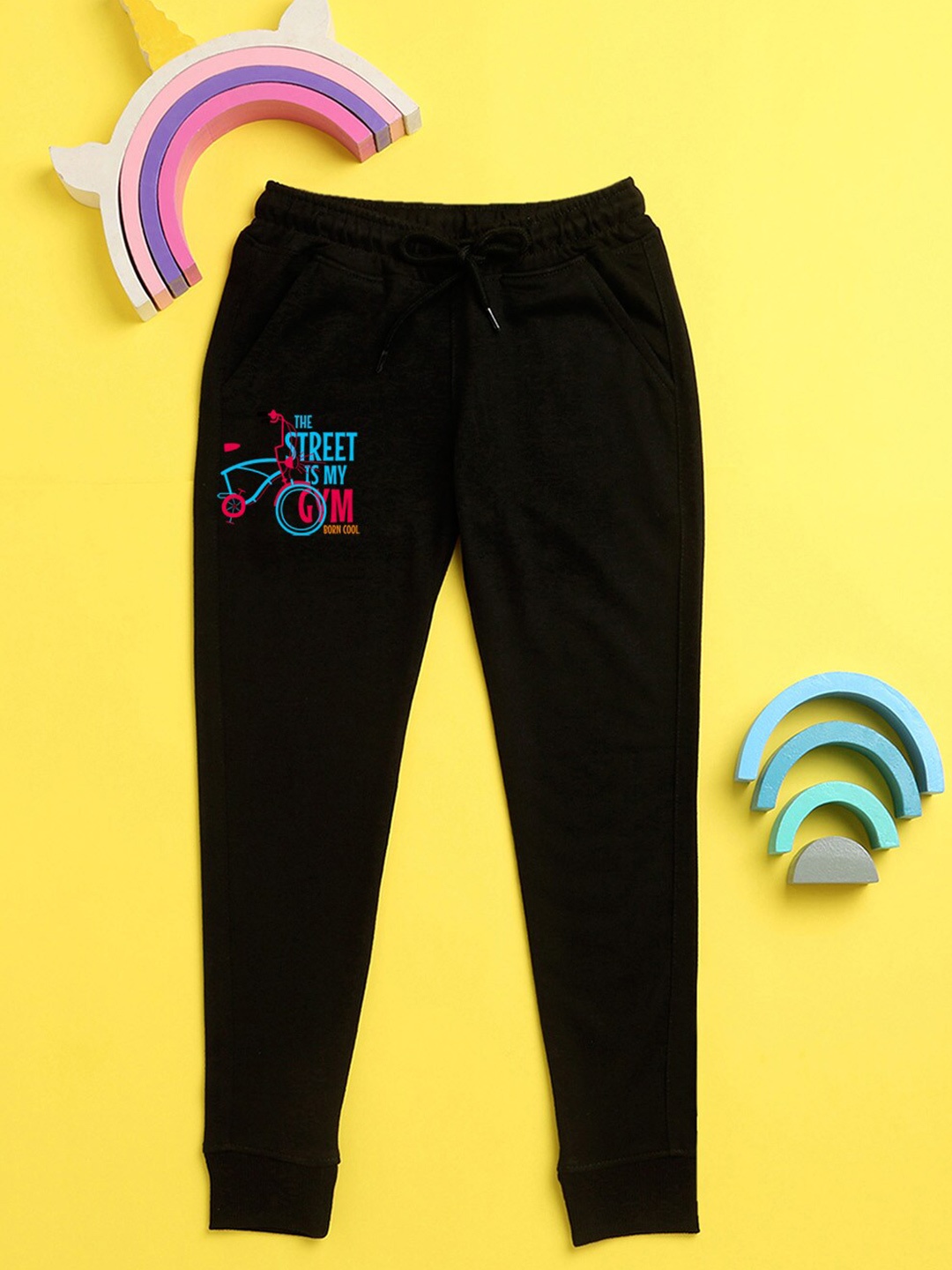 

BAESD Kids Cartoon Printed Joggers, Black