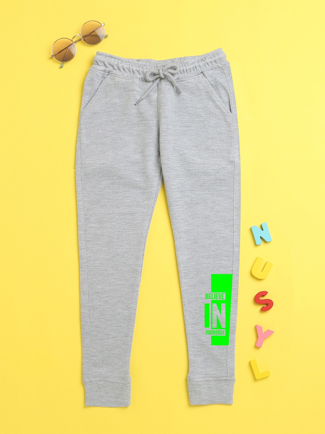 

BAESD Kids Typography Printed Mid-Rise Joggers, Grey