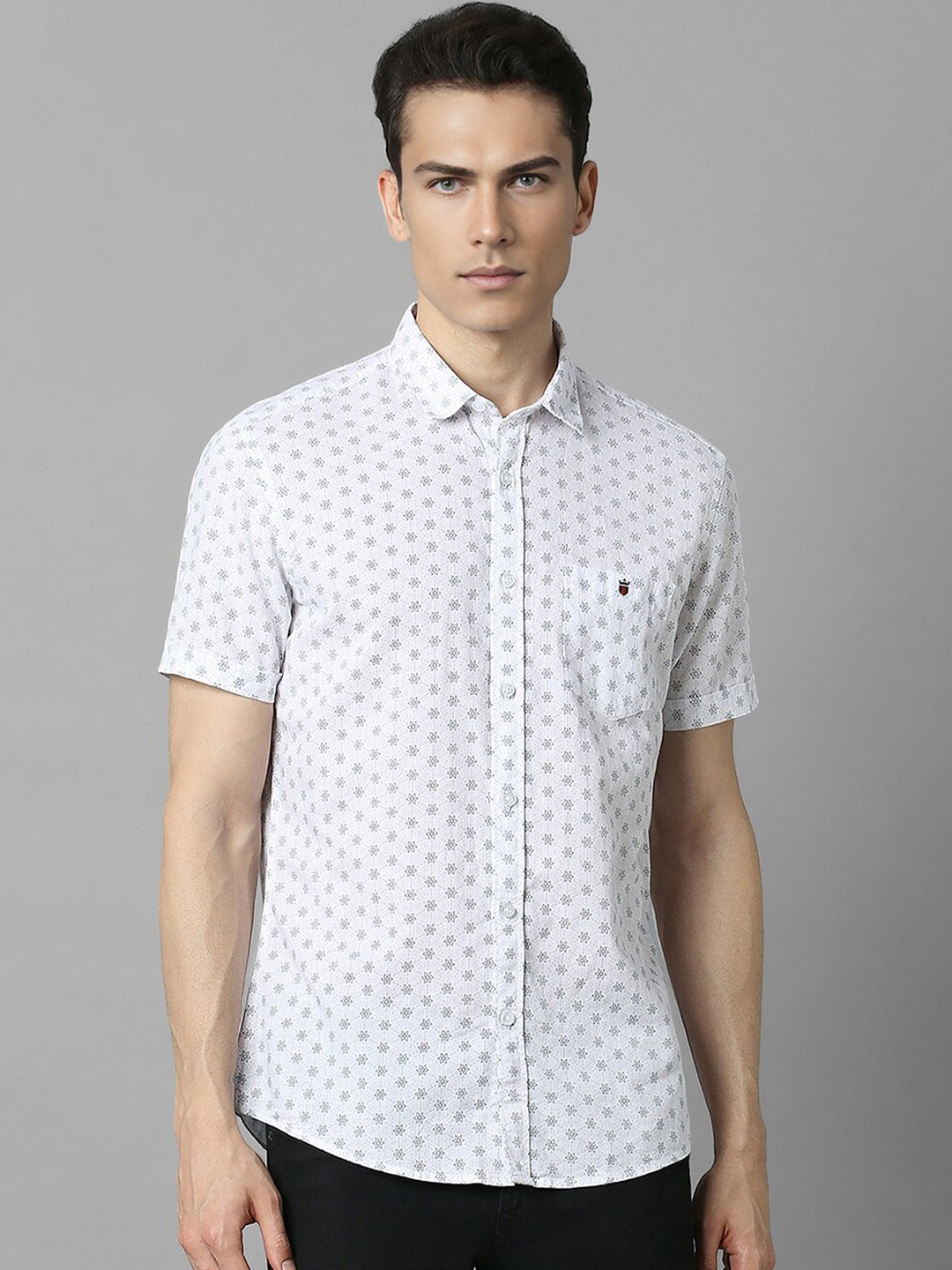 

Louis Philippe Jeans Slim Fit Geometric Printed Cotton Linen Casual Shirt, White