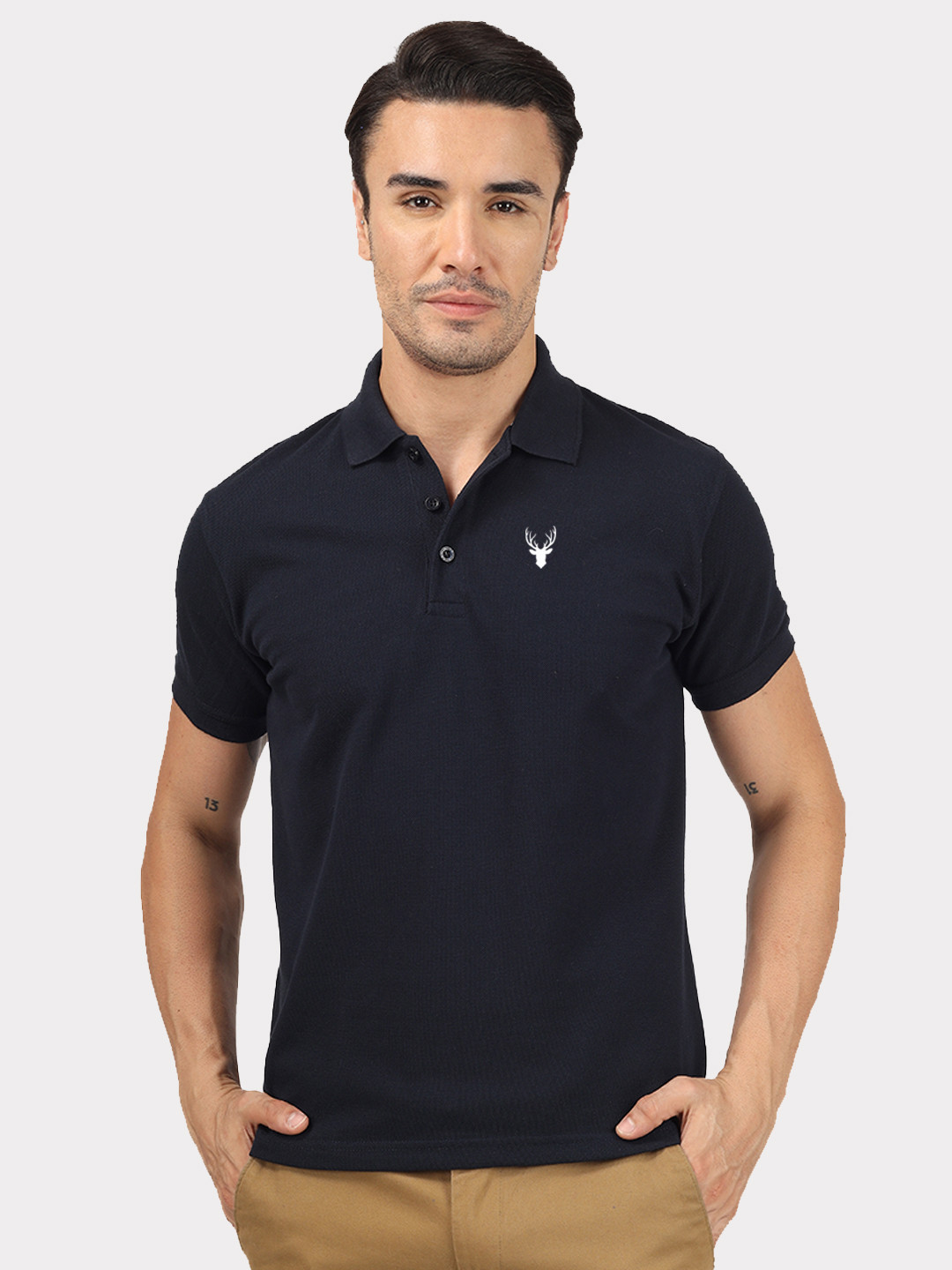

Greylongg Polo Collar Short Sleeves Cotton T-shirt, Navy blue