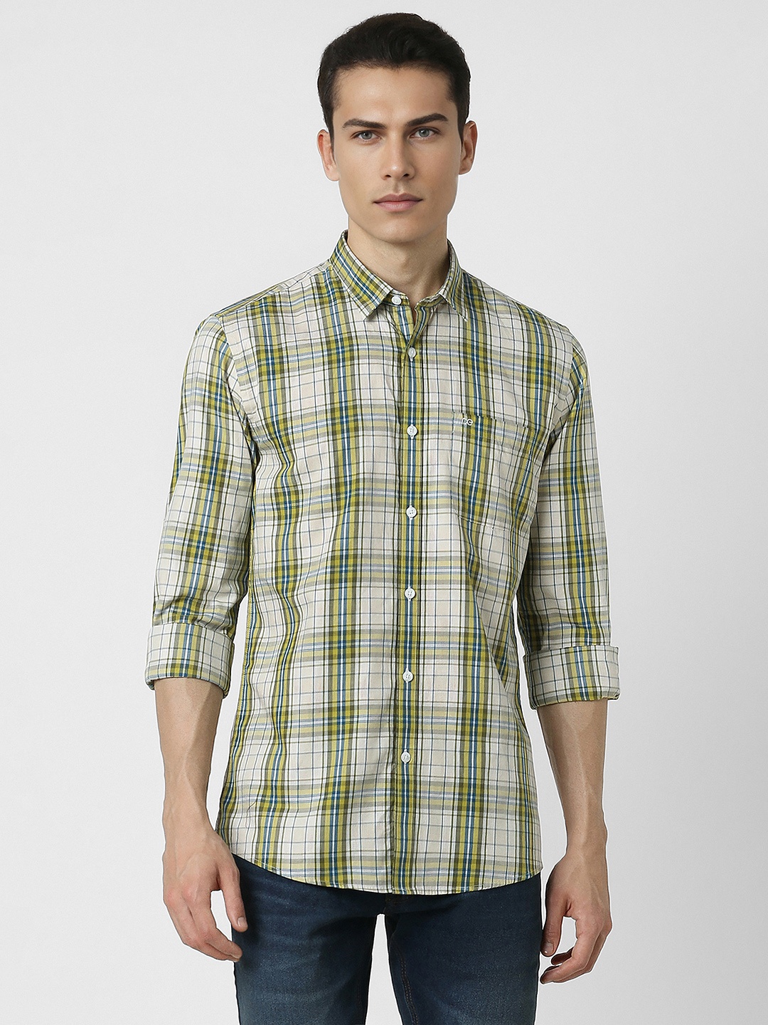 

Peter England Casuals Slim Fit Tartan Checked Pure Cotton Casual Shirt, Green