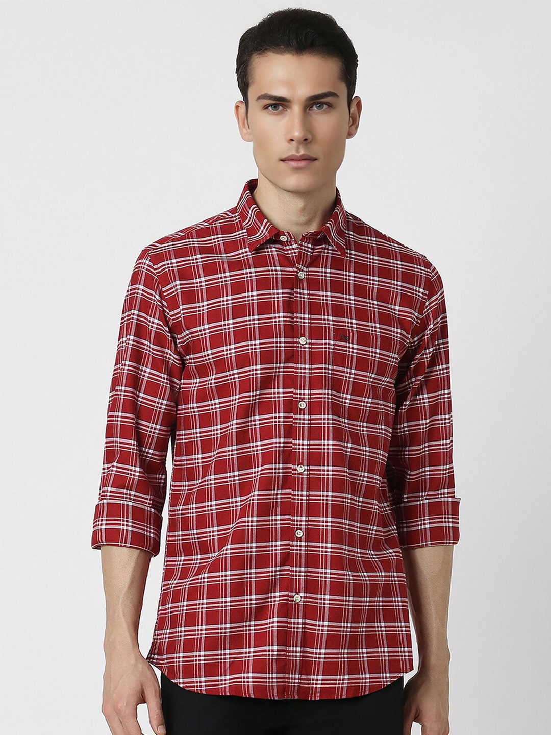 

Peter England Casuals Checked Slim Fit Pure Cotton Casual Shirt, Red