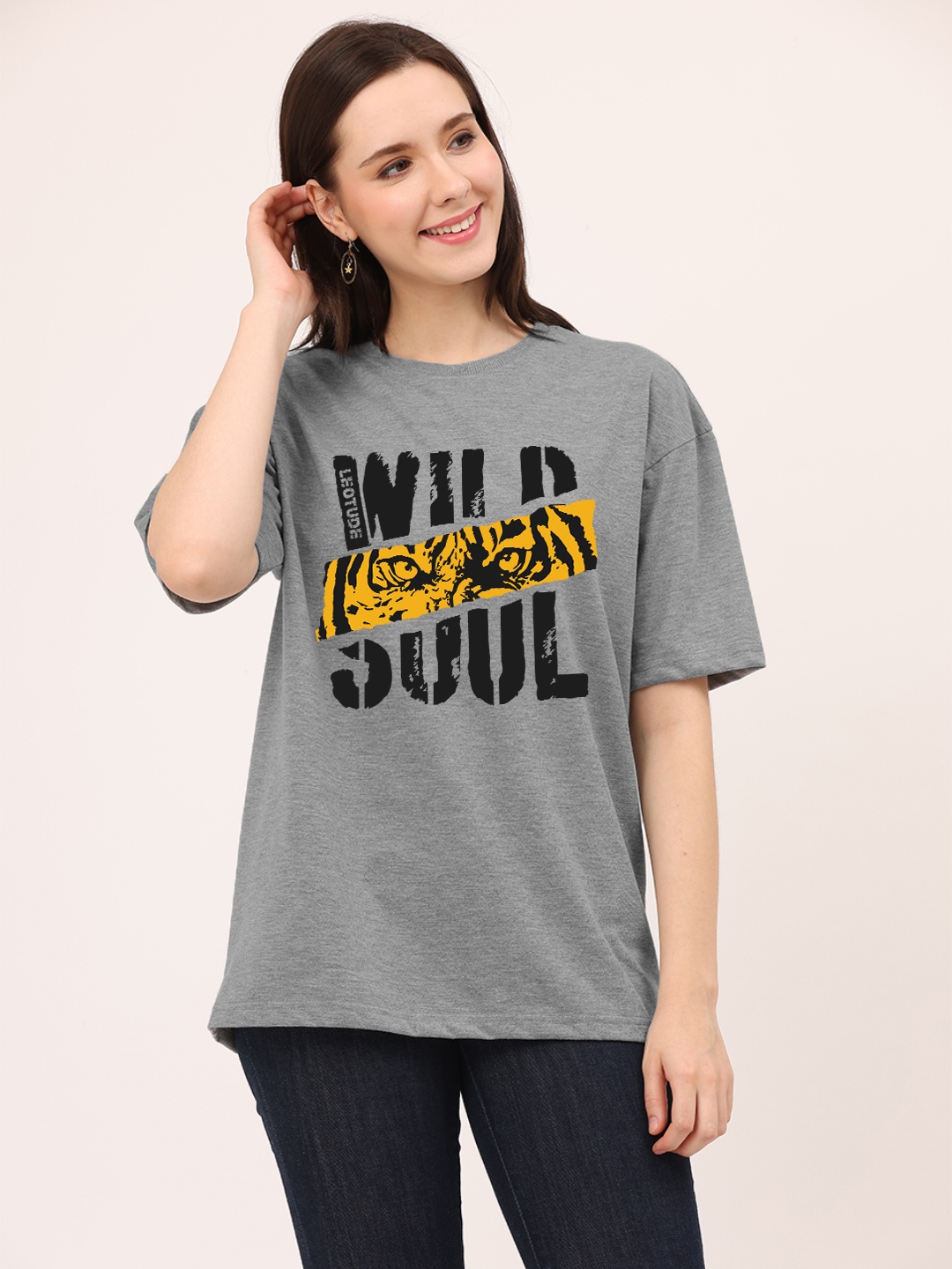 

Leotude Typography Printed Oversized T-shirt, Grey