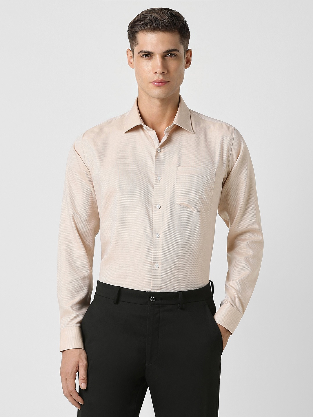 

Van Heusen Slim Fit Long Sleeves Spread Collar Cotton Opaque Formal Shirt, Beige