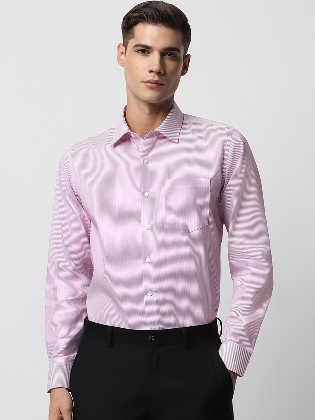 

Van Heusen Men Slim Fit Striped Pure Cotton Formal Shirt, Pink