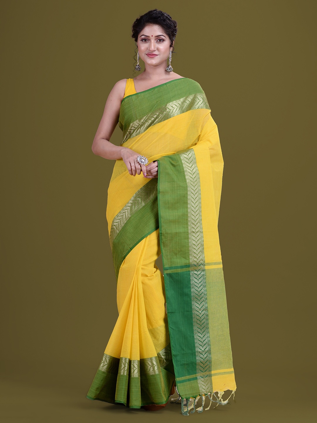 

HOUSE OF ARLI Zari Pure Cotton Saree, Yellow